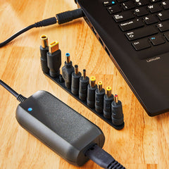 onn 65W Laptop Charger with 10 Interchangeable Tips, 10ft Power Cord, for HP, Dell, Lenovo, Grey