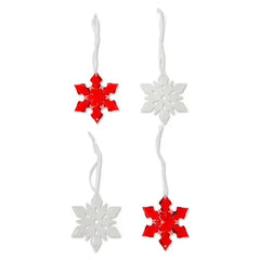 Red & White Snowflakes Mini Christmas Ornaments, 4 Count, by Holiday Time - USA MEGA SHOP