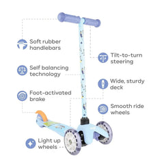 Bluey Light Up Wheel Tilt and Turn Toddler Scooter, 3 Wheel Kick Scooter for Kids Ages 3+, Blue