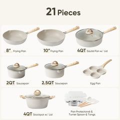 Carote 21pcs Pots and Pans Set Non Stick, Cookware Set Induction Ready, Kitchen Cooking Set, Beige - USA MEGA SHOP