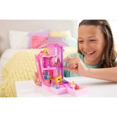 Polly Pocket Barbie Dreamhouse Compact, Dollhouse Playset with 3 Micro Dolls, 1 Pet & 11 Accessories