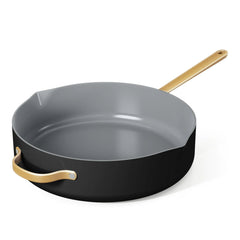 Beautiful 5.5 Quart Ceramic Non-Stick Sauté Pan with Strainer Lid, Black Sesame by Drew Barrymore