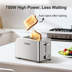 Tomeem 2-Slice Toaster with 6 Shade Settings, Removable Crumb Tray and Self-centering Guide, Stainless Steel - USA MEGA SHOP