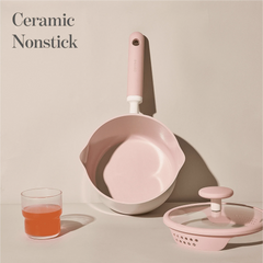Carote 2.5QT & 3QT Ceramic Nonstick Saucepan Set with Lids, Small Cooking Pot, Induction Compatible, Pink