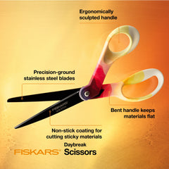 Fiskars Explore 8-inch Fashion Non-Stick Scrapbook Scissors, Daybreak, 1 Piece, Everyday Adult Scissors
