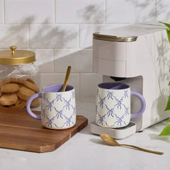 Thyme & Table 14.5 fl oz Purple Bows Stoneware Mug, Set of 2
