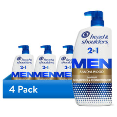 (4 pack) Head and Shoulders Men 2 in 1 Dandruff Shampoo and Conditioner, Sandalwood, 28.2 fl oz