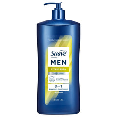 (4 pack) Suave Men Citrus Rush 3-in-1 Shampoo, Conditioner & Body Wash with Glycerin & Keratin, 40 OZ