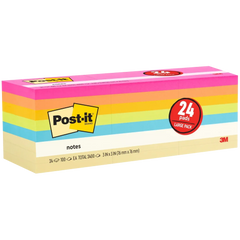 Post-it Notes, 3” x 3”, Assorted Bright Colors, 100 Sheets, 24 Pads - USA MEGA SHOP