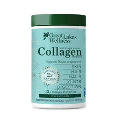 Great Lakes Wellness Sustainable Marine Collagen Peptides Powder for Skin, Hair, Nails, Joints & Digestion - Unflavored - Quick Dissolve Hydrolyzed, Wild Caught, MSC Certified, Non-GMO, Kosher - 16 oz