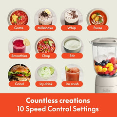 bella 10 Speed Countertop Blender, 48 oz Dishwasher Safe Pitcher, Juicer & Smoothie Maker with Fits-Anywhere™ Slim Flip & Store Design, Stainless Steel Blade, Oatmilk
