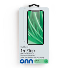 onn Corning Glass Screen Protector for iPhone® 17e / 16e / 14 / 13 / 13 Pro, Made with Durable Glass by Corning™ for Ultimate Protection, with Easy Application Tray
