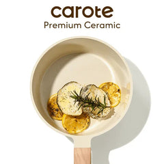 Carote 1.6QT & 3QT Ceramic Nonstick Saucepan Set with Lids, Small Cooking Pot, Induction Compatible, Oatmeal
