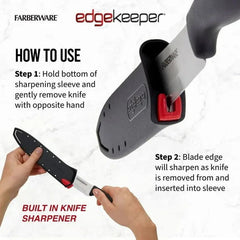 Farberware 7-inch Butcher Knife with Self-Sharpening Blade Cover, Sharp Kitchen Knife, Black