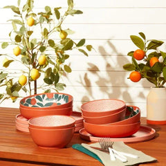 Mainstays by Becky G. & Alejandra Bamboo Melamine 12-Piece Dinnerware Set, Orange