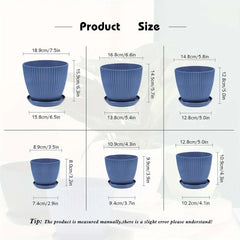 Clearance! Flower Pots Indoor Thicken Planter with Hole and Tray for All House Plants Reliable Plastic Ripple Pattern Flowerpot for Home Garden Housewares, Dark Blue 9*8CM