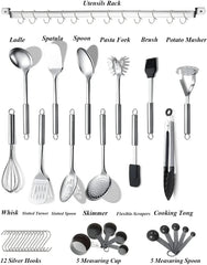 ReaNea Kitchen Utensils Set 37 Pieces, Stainless Steel Cooking Utensils Set, Kitchen Gadgets Cookwarewith Hooks For Hanging Kitchen Tool Set