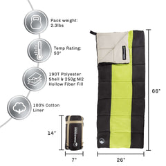 Wakeman Outdoors Kids Sleeping Bag with Zippers and Compression Bag (Green)