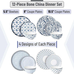 BTaT- Dinnerware Sets for 4, 12 pcs, Ceramic Dinnerware Sets