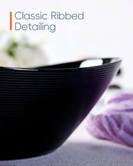 LaGlint 66 OZ Large Salad Bowl Set of 2, Opal Glass 10 inch Lightweight Serving Dishes for Salad, Fruit, Kitchen Microwave & Dishwasher Safe, Oval Shape Black - USA MEGA SHOP