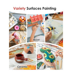 Acrylic Paint Set - 24 Classic Colors (2oz), Craft Paint Kit with 12 Brushes