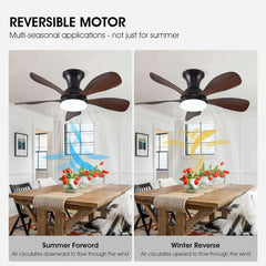 33In Low Profile Ceiling Fans with Lights and Remote/APP Control,Modern Flush Mount Ceiling Fan with 5 Reversible Blades for Outdoor Patio,Small Room,Bedroom(Black+Brown - USA MEGA SHOP