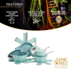 Thyme & Table 12 Piece Non-Stick Acadia Cookware Set, Pots and Pans Set - Blue - USA MEGA SHOP