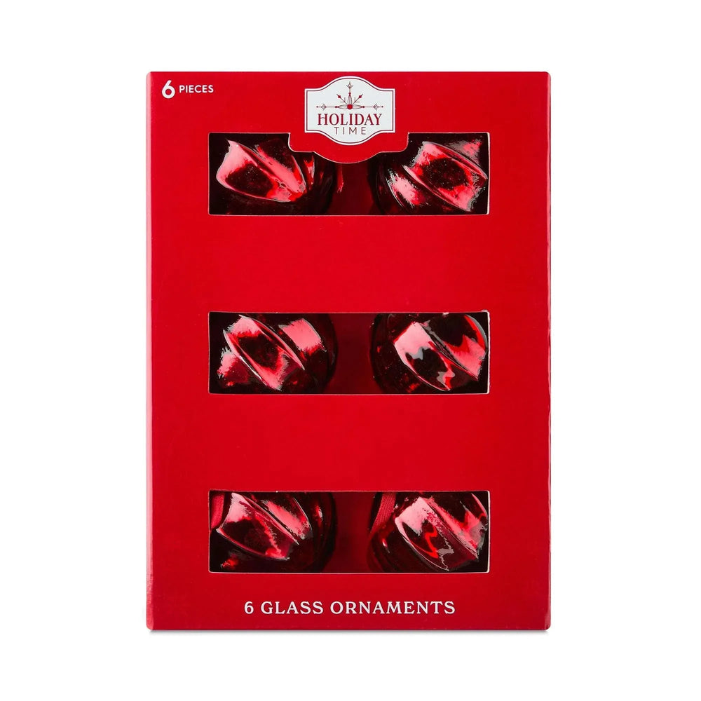 6 Count Red Glass Ball Christmas Ornaments, 3", by Holiday Time - USA MEGA SHOP