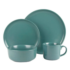 10 Strawberry Street Double Line 16 Piece Stoneware Dinnerware Set, Emerald Green