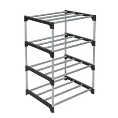 Mainstays 4 Tier Shoe Rack, Black and Silver, 8 Pairs of Shoes, Metal Tubes & Plastic Connectors