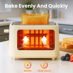 VAVSEA 2 Slice Toaster, 1000W Bread Toaster Machine with Extra Wide Slot, 6 Shade Settings and LED for Bagels, Waffles, Bread, Removable Crumb Tray, Breakfast Helper, Beige - USA MEGA SHOP