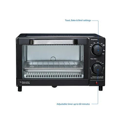 Mainstays 4-Slice Countertop Toaster Oven with 3 Settings, Includes Baking Rack and Pan, Black, New - USA MEGA SHOP