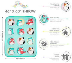 Squishmallows Kids Teal Print Fleece Throw Blanket, 46 x 60