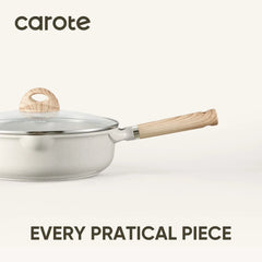 Carote Nonstick Cookware Set 21-Piece,Kitchen Pots and Pans Set,Stay-Cool Handles, Induction Compatible,Cookware Set for RV and Camping,Beige - USA MEGA SHOP