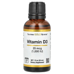 California Gold Nutrition, Vitamin D3, 25 mcg (1,000 IU), 1 fl oz (30 ml)