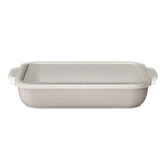 Beautiful 9”x 13” Stoneware Baker with Plastic Lid, Porcini Taupe by Drew Barrymore