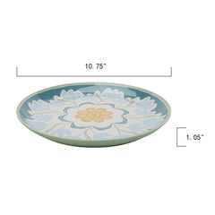 Better Homes and Gardens Bamboo Melamine 10.75-inch Dinner Plate, Green Floral Pattern