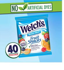 Welch's Fruit Snacks Gluten-Free Mixed Fruit Kids Snacks, Soft Snacks, 0.8 oz, 40 Count