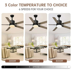 SKEVEN 52 ''Ceiling Fan with Light and Remote, Ceiling Fan 6-Speed Reversible DC Motor, Suitable for Outdoor Terraces, Bedrooms - USA MEGA SHOP