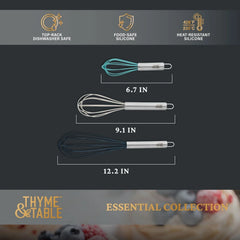 Thyme & Table 3-Piece Silicone Whisk Set, Multi Size - USA MEGA SHOP