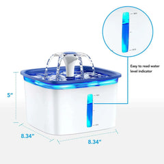 Ophanie 95oz/2.8L Pet Fountain with Anti-slip Mat & Replacement Filters, Automatic Cat Water Fountain Dog Water Dispenser, White & Blue - USA MEGA SHOP