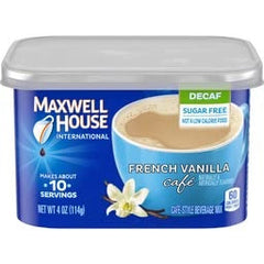 Maxwell House Instant Cafe-Style Beverage Mix, Decaf and Sugar Free, Easy to Prepare, 1 Canister, for Quick Morning Coffee or Afternoon Treat, French Vanilla Cafe, Kosher Dairy, 4.3 oz