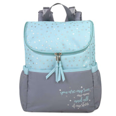 Baby Essentials 15.5”L 5 Piece Multi-Pocket Diaper Bag Backpack with Matching Changing Pad, Wipes Case, Insulated Bottle Bag & Organizer Pouch for Newborns, Infants & Toddlers in Blue & Gray Stars