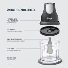 Ninja Express Chop 2-Cup Food Chopper, One-Touch Pulsing, Splash Guard & Storage Lid, NJ100, Gray