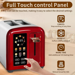 SEEDEEM Toaster 2 Slice, Touch Control Stainless Toaster LCD Display, 50% Faster Heating Speed, 1.4'' Wide Slots, More Timer Functions, Removable Crumb Tray, 1350W, Dark Metallic
