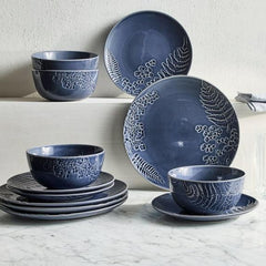 Better Homes & Gardens Ellie Blue Stoneware 12 Piece Dinnerware Set