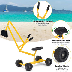 Costway Heavy Duty Kid Ride-on Sand Digger Digging Scooper Excavator for Sand Toy Yellow - USA MEGA SHOP