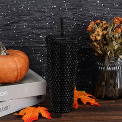 Mainstays 26-Ounce Capacity Plastic Double Wall Insulated Iridescent Textured Tumbler with Straw, Black