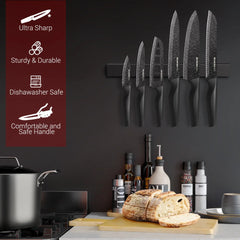 Astercook 6 Piece Starry-Sky Kitchen Knife Set, Carbon German Stainless Steel Knife Set with 6 Blade Guards, Non-stick Coating & Dishwasher Safe, Perfect Gifts for Kitchen