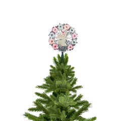 8" Silver Tinsel Wreath with Angel Christmas Tree Topper - Multi Lights